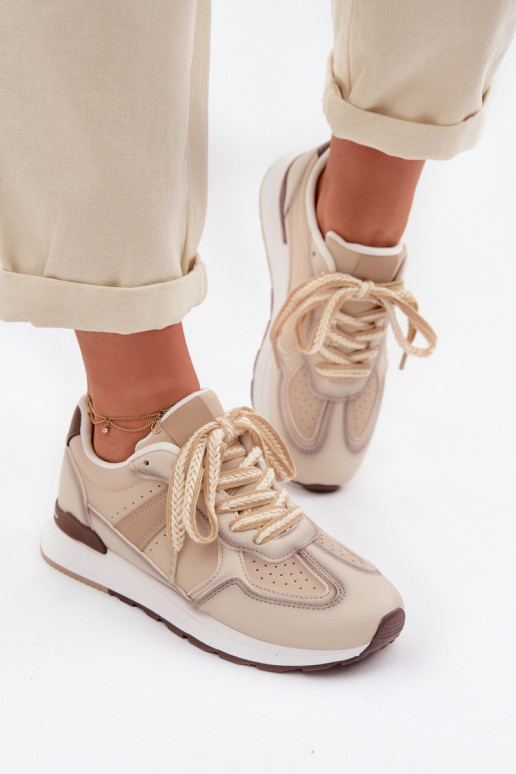 Chaussures modèle baskets Féminin en cuir écologique beige Kelira