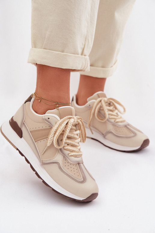 Chaussures modèle baskets Féminin en cuir écologique beige Kelira
