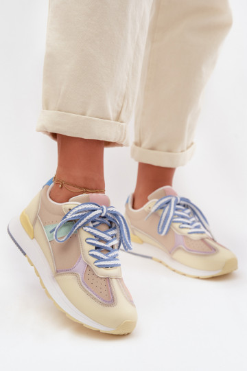 Baskets femme en simili cuir couleur jaune Kelira 2