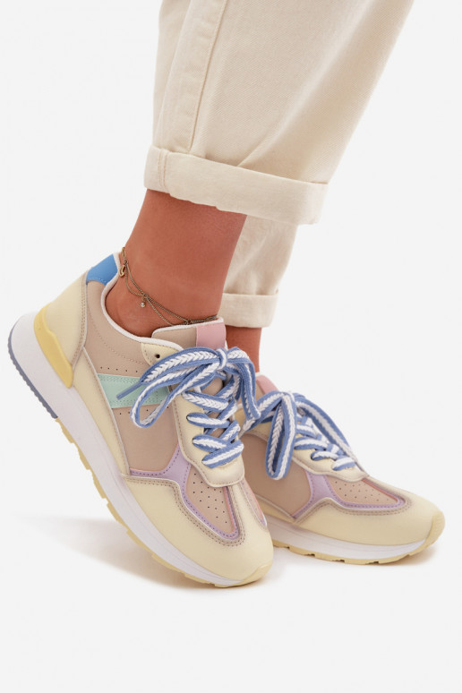 Chaussures modèle baskets Féminin en cuir écologique couleur jaune Kelira