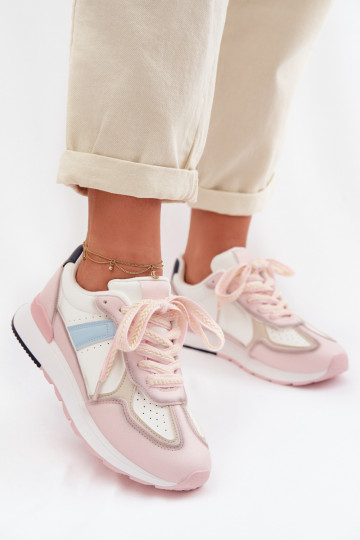 Baskets femme en simili cuir couleur rose Kelira