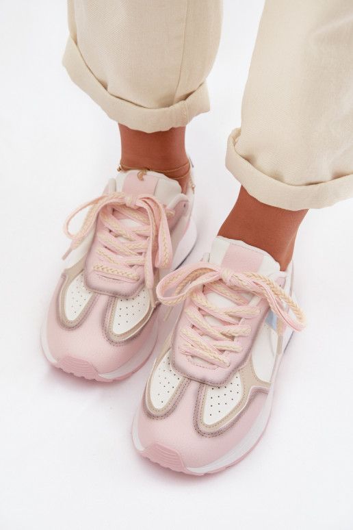 Chaussures modèle baskets Féminin en cuir écologique couleur rose Kelira