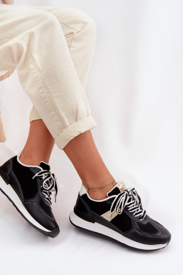 Chaussures modèle baskets Féminin en cuir écologique couleur noire Kelira