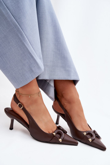 Sandales femme à talons fins avec éléments décoratifs couleur chocolat Brienne