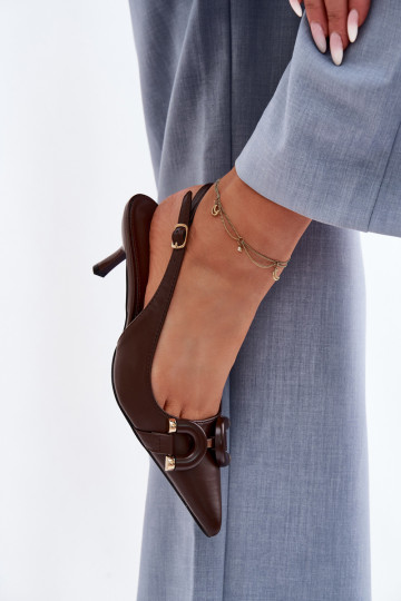 Sandales pour femmes avec des talons fins Avec des décorations Detalem CzekoladoÀe Brienne 2