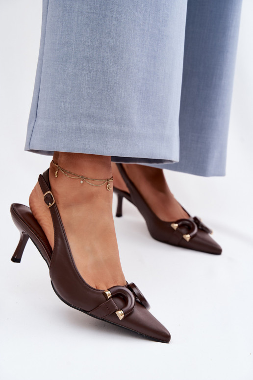 Sandales pour femmes avec des talons fins Avec des décorations Detalem CzekoladoÀe Brienne