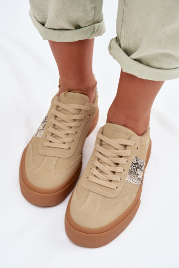 Baskets de sport pour femmes avec inserts en cuir de serpent Big Star TT274298 couleur sable