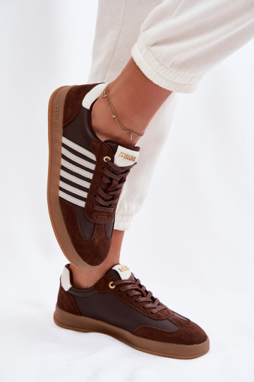 Baskets pour femmes en cuir naturel et daim Big Star TT274715 couleur chocolat