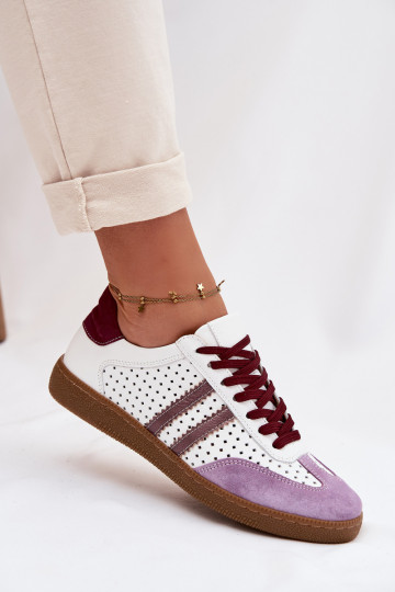 Zazoo N1318 - Baskets pour femmes en simili cuir avec éléments ajourés couleur blanc-violet