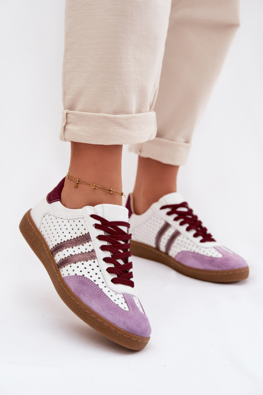 Zazoo N1318 - Baskets pour femmes en simili cuir avec éléments ajourés couleur blanc-violet