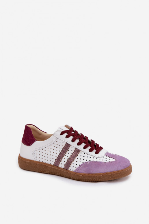 Zazoo N1318 - Baskets pour femmes en simili cuir avec éléments ajourés couleur blanc-violet