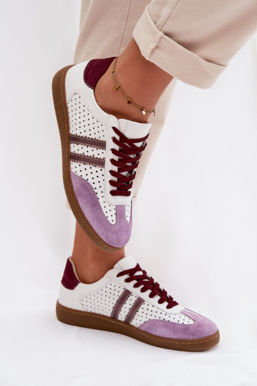 Zazoo N1318 - Baskets pour femmes en simili cuir avec éléments ajourés couleur blanc-violet