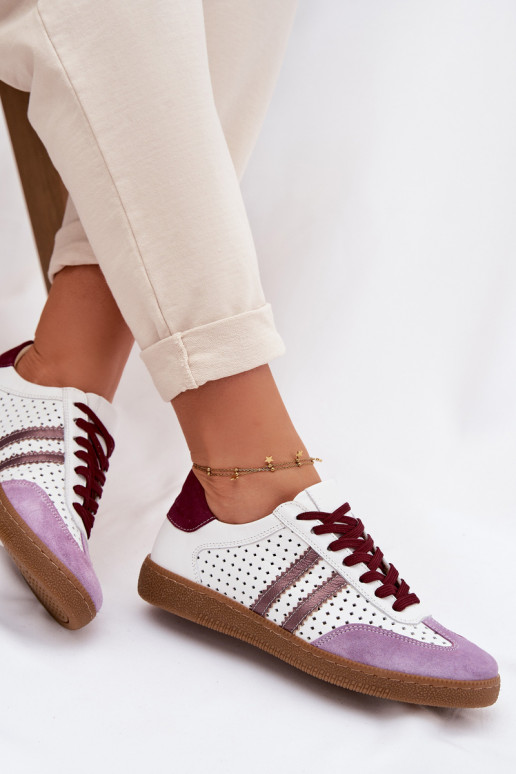 Zazoo N1318 - Baskets pour femmes en simili cuir avec éléments ajourés couleur blanc-violet