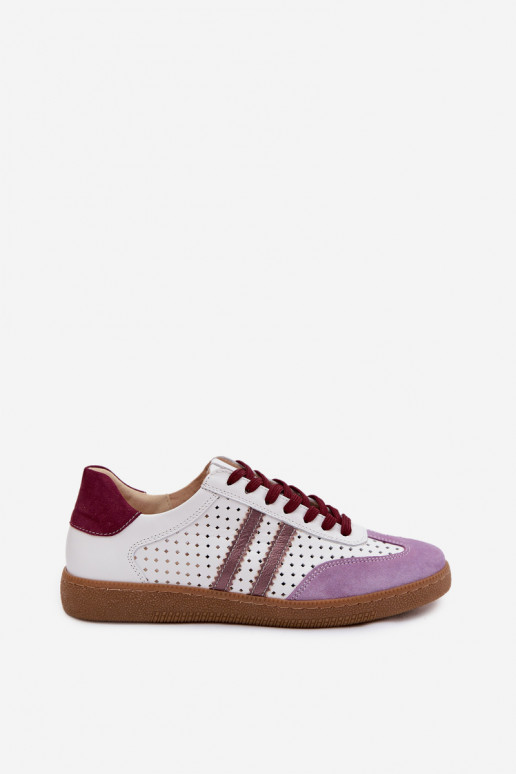 Zazoo N1318 - Baskets pour femmes en simili cuir avec éléments ajourés couleur blanc-violet