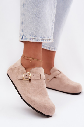 Chaussures en simili cuir pour femmes avec boucles dorées couleur sable Ismora