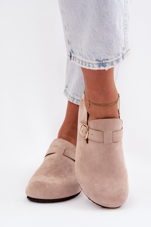 Chaussures en simili cuir pour femmes avec boucles dorées couleur sable Ismora