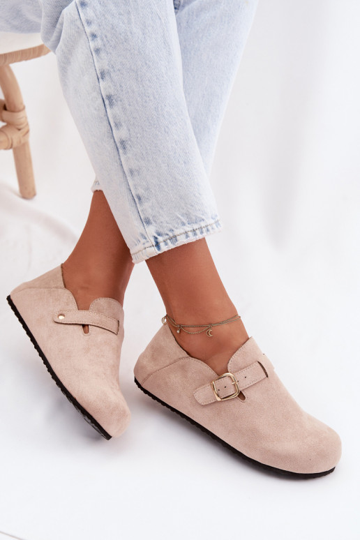 Chaussures en simili cuir pour femmes avec boucles dorées couleur sable Ismora