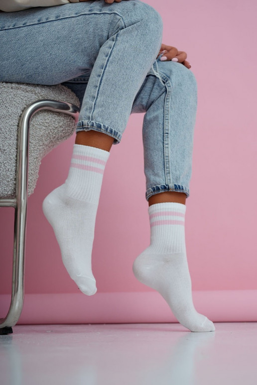 Chaussettes Féminin DÀa Cienkie Bandes Blanc-couleur rose