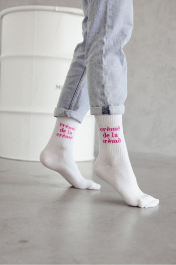 Chaussettes pour femmes blanches avec un motif rose Crème De La Crème