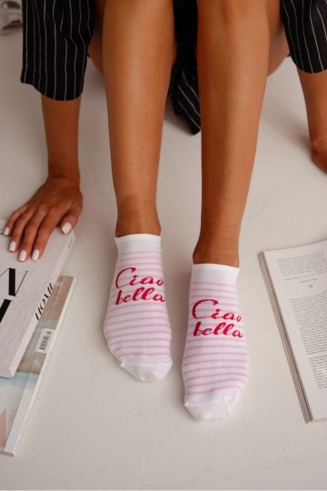 Chaussettes avec des bandes CIAO BELLA Blanc-couleur rose
