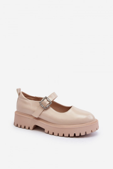 Chaussures en cuir verni pour femme décorer avec boucles beige Lindnessa