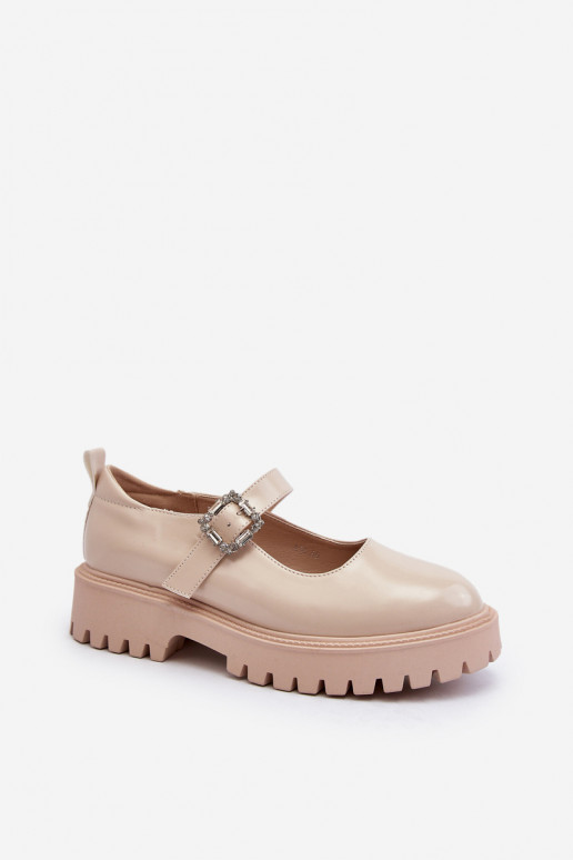 Chaussures en cuir verni pour femme décorer avec boucles beige Lindnessa
