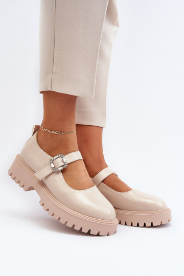 Chaussures en cuir verni pour femme décorer avec boucles beige Lindnessa 2