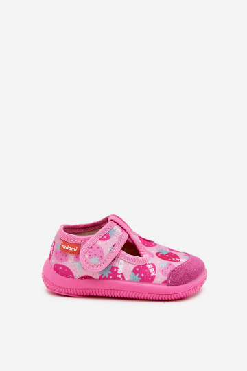 Chaussons Milami Puéril Elastyczne avec attaches adhésives DANS des fraises couleur rose Ambette 2