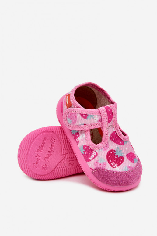 Chaussons Milami Puéril Elastyczne avec attaches adhésives DANS des fraises couleur rose Ambette