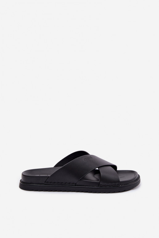 Pantoufles en cuir pour hommes Big Star TT174217 couleur noire