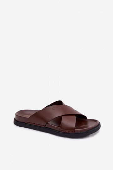 Chaussons en cuir pour hommes Big Star TT174218 marron foncé