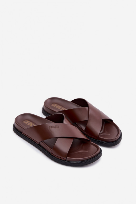 Pantoufles en cuir pour hommes Big Star TT174218 marron foncé