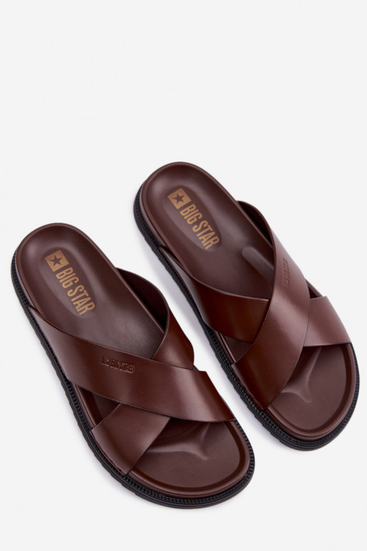 Pantoufles en cuir pour hommes Big Star TT174218 marron foncé