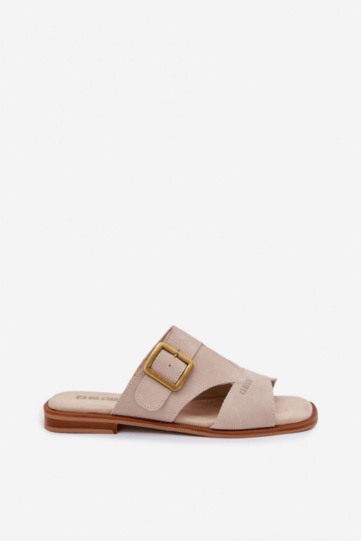 Chaussons femme en daim avec des talons larges avec boucles Big Star TT274476 beige