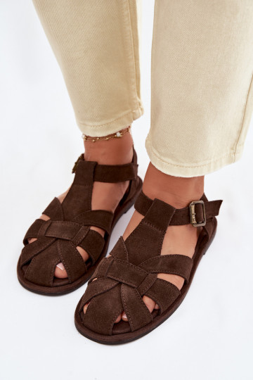 Sandales plates en daim pour femmes Big Star TT274249 couleur chocolat