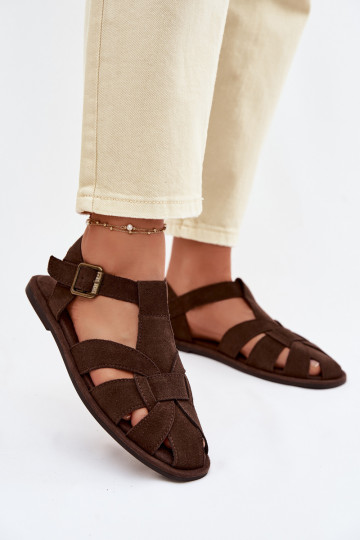 Sandales plates en daim pour femmes Big Star TT274249 couleur chocolat 2