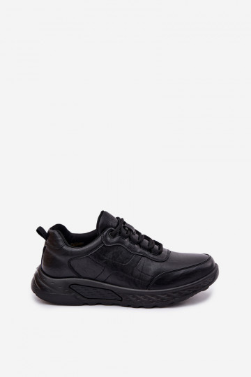 Baskets pour hommes en simili cuir couleur noire Torven 2