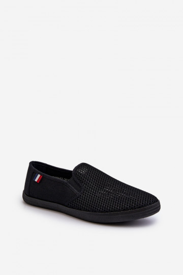 Baskets pour hommes avec éléments ajourés chaussures de loisirs couleur noire Koboru