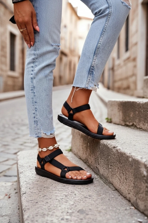 Sandales pour femmes de style sportif avec fermetures adhésives de couleur noir Vilari