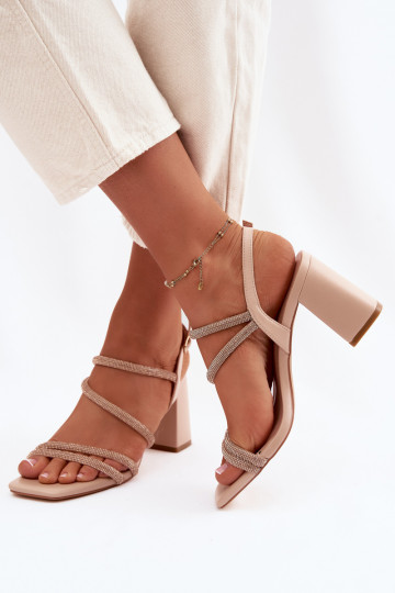 Sandales à talons aiguilles pour femmes avec lanières et zircon couleur sable Brelia 2