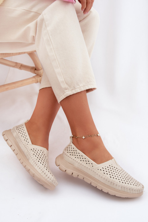 avec des éléments ajourés  mocassins pour femmes Sergio Leone MK099H beige-couleur dorée