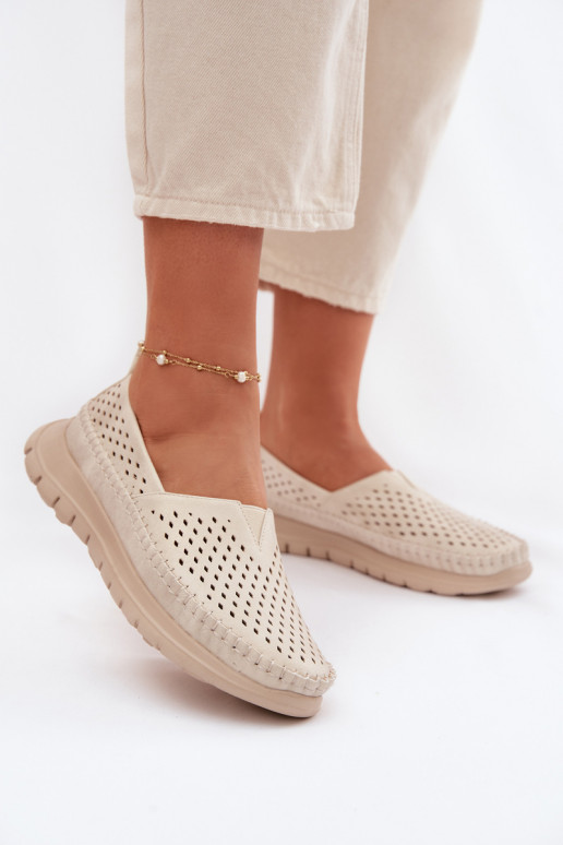 avec des éléments ajourés  mocassins pour femmes Sergio Leone MK099H beige-couleur dorée