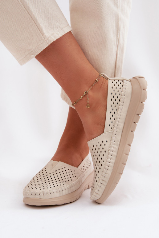 avec des éléments ajourés  mocassins pour femmes Sergio Leone MK099H beige-couleur dorée