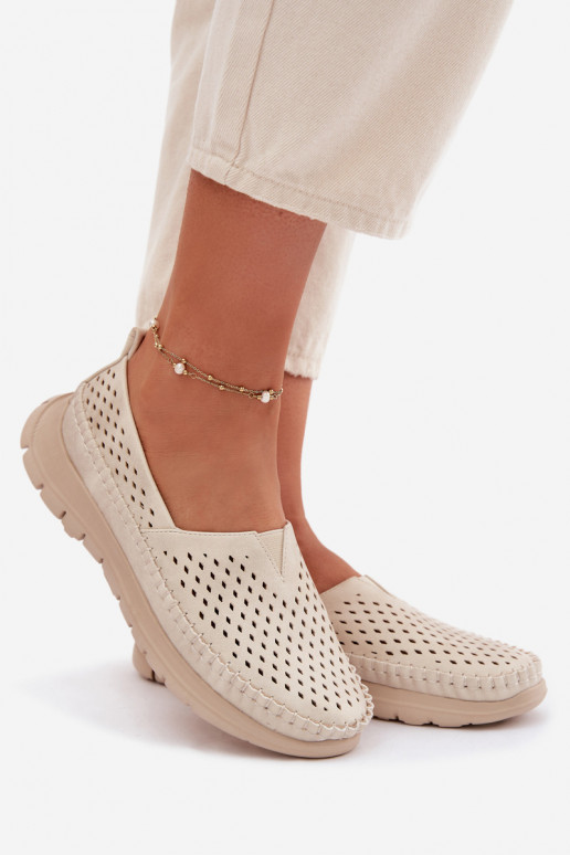 avec des éléments ajourés  mocassins pour femmes Sergio Leone MK099H beige-couleur dorée