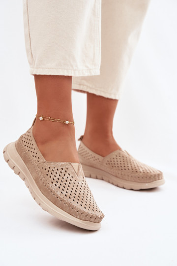 avec des éléments ajourés  mocassins pour femmes Sergio Leone MK099H couleur dorée 2