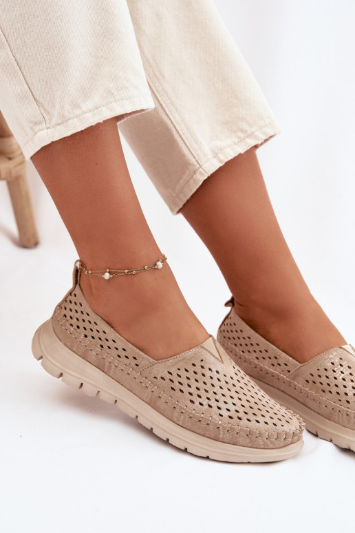 avec des éléments ajourés  mocassins pour femmes Sergio Leone MK099H couleur dorée