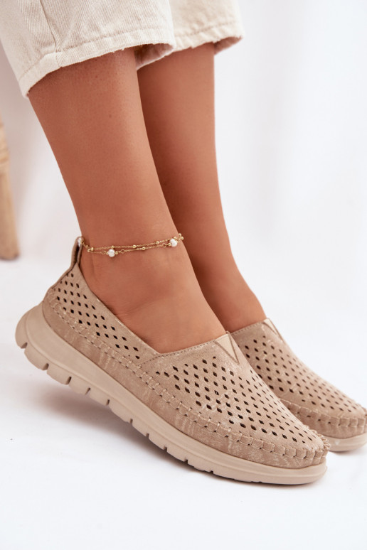 avec des éléments ajourés  mocassins pour femmes Sergio Leone MK099H couleur dorée