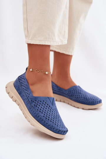 Mocassins pour femmes avec éléments ajourés Sergio Leone MK099H couleur bleue