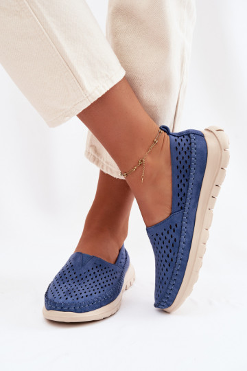 Mocassins pour femmes avec éléments ajourés Sergio Leone MK099H couleur bleue 2