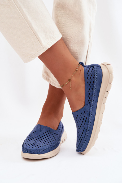 avec des éléments ajourés  mocassins pour femmes Sergio Leone MK099H couleur bleue